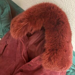 VINTAGE dyed red 100% Real Fox Fur Luxury Mob Wife Coat Trim Stole chic